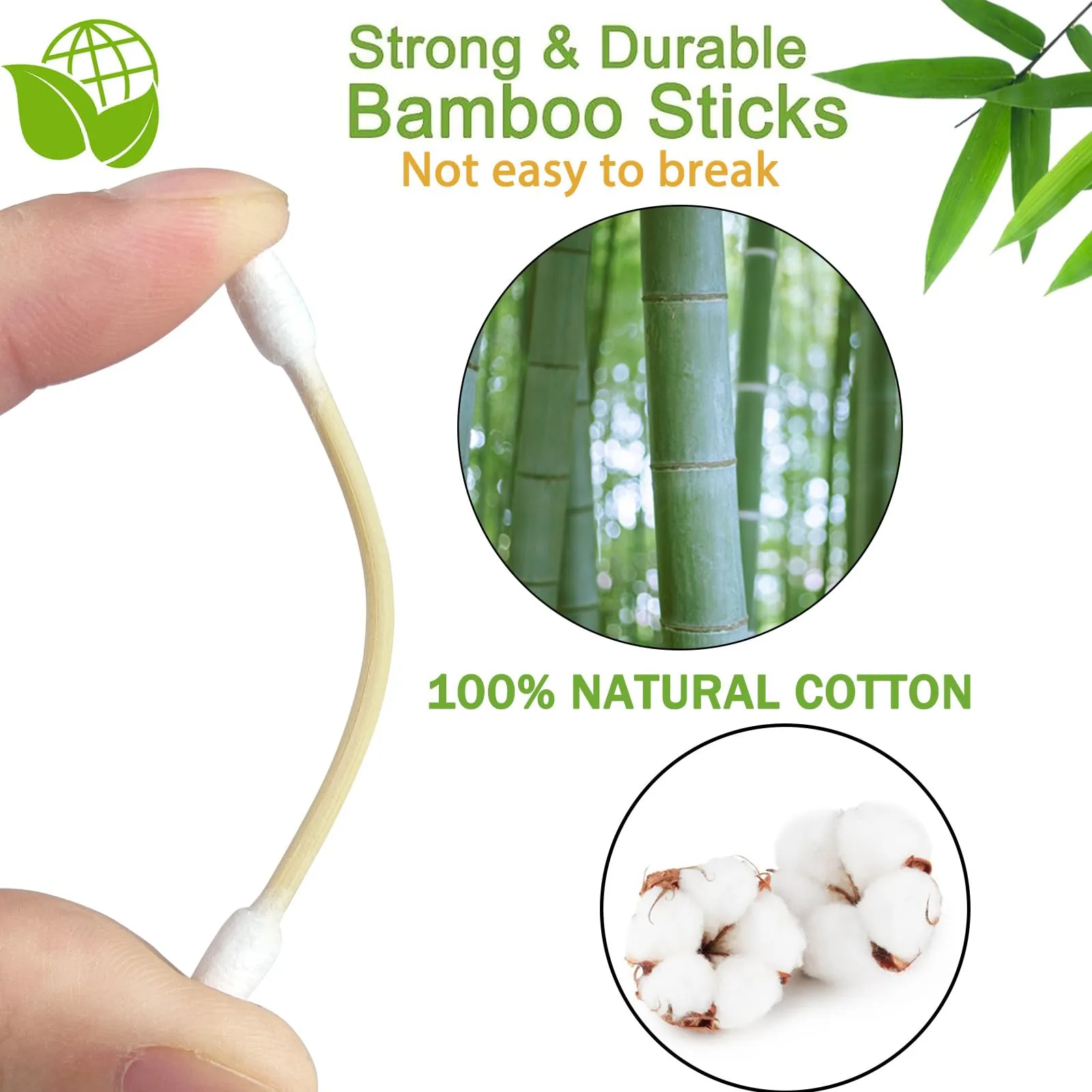 1000 Count Cotton Swabs for Ears, Pointed Double Tips Cotton Buds, Organic Bamboo Cotton Swabs Suitable for Makeup, Ear Cleaning, Personal Care