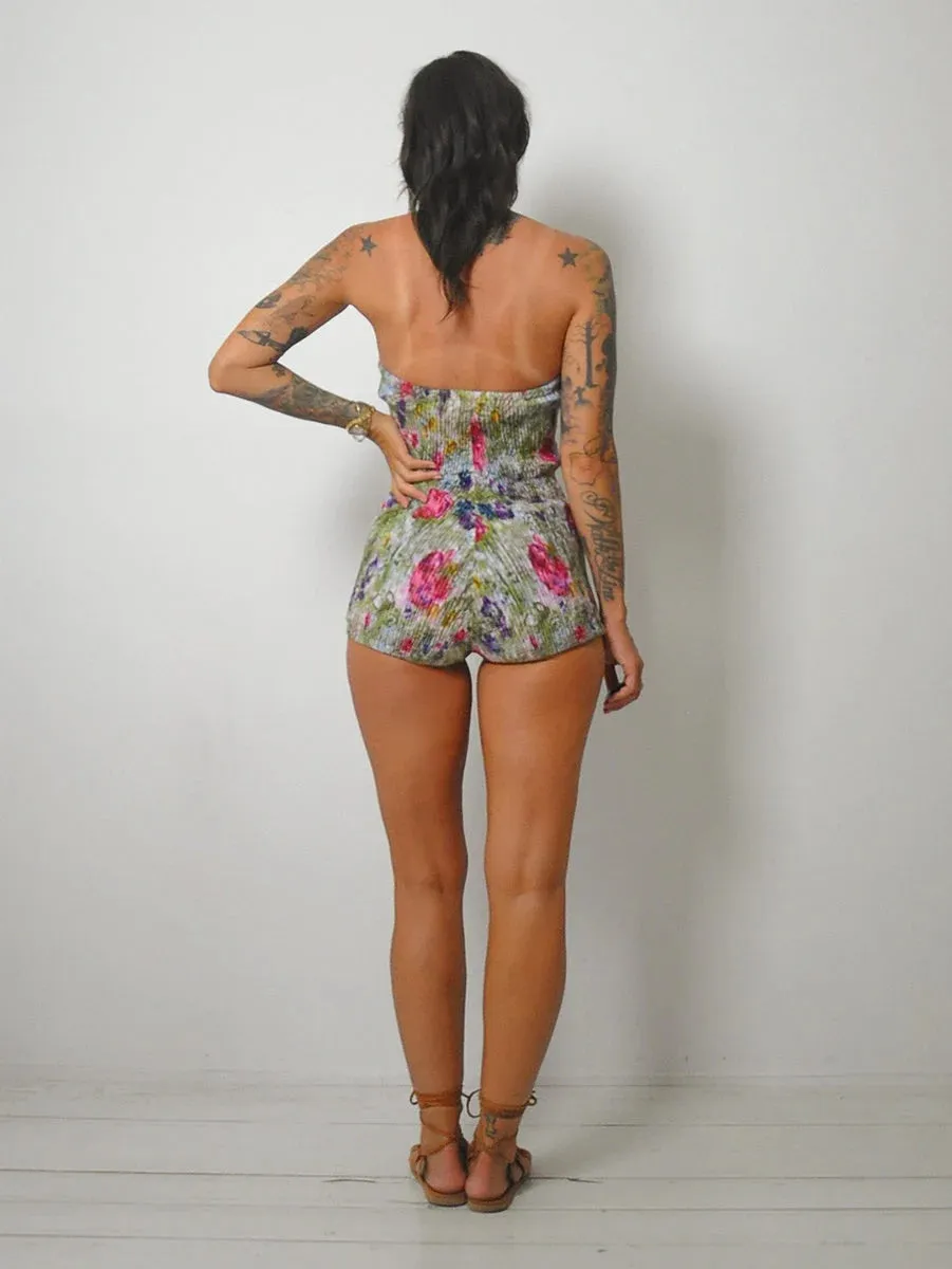 1950's Miss Hawaii Watercolor Floral Swimsuit