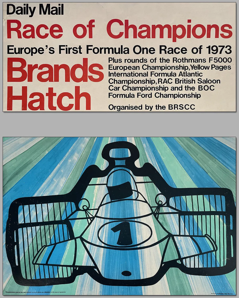 1973 Formula 1 Race of Champions original race poster by Han Burrows