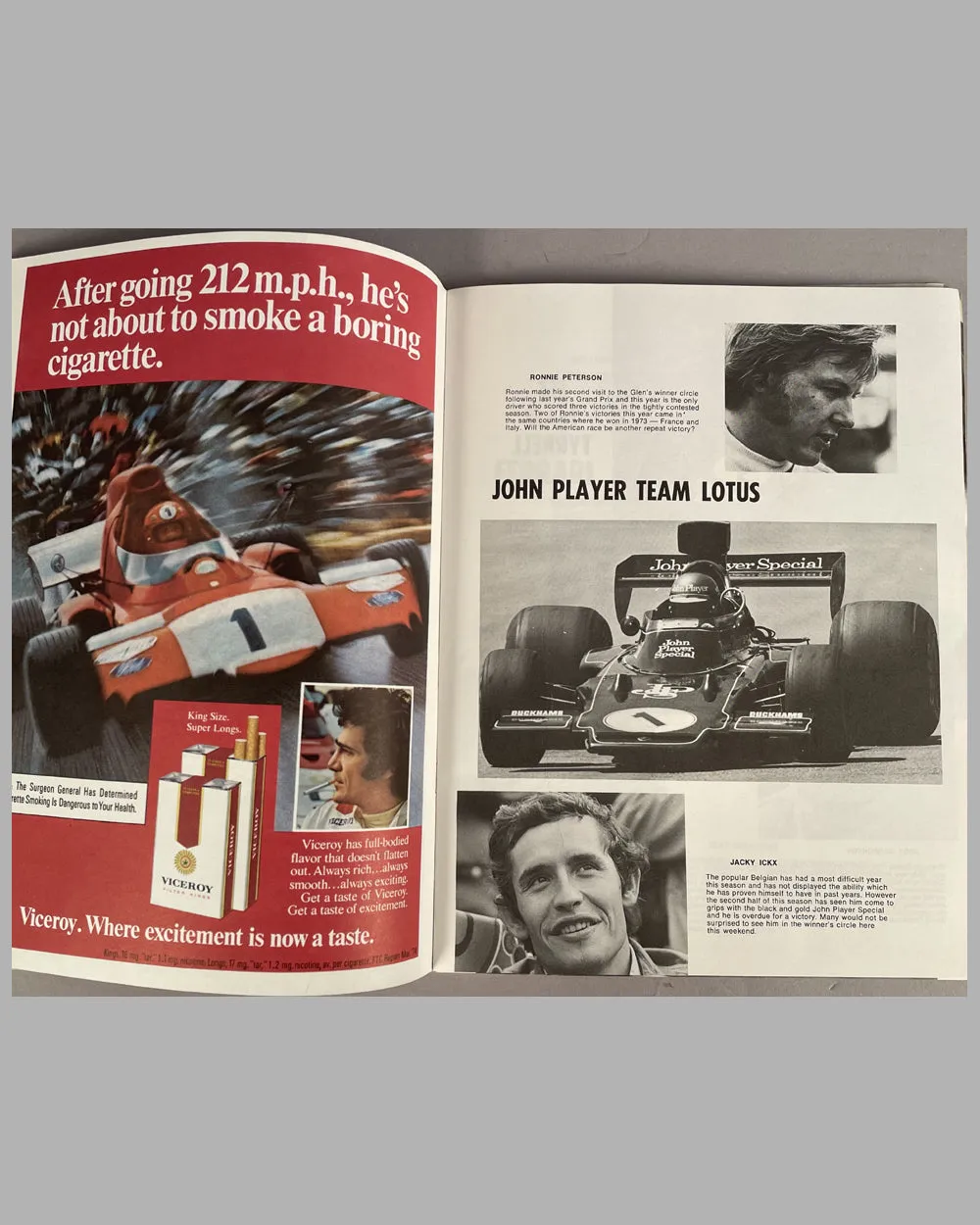 1974 U.S. Grand Prix at Watkins Glen program for the Formula 1 race