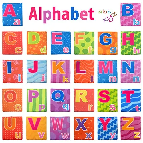 26 Pieces Soft Alphabet Cards with Cloth Storage Bag for Babies Infants, Toddlers and Kids ABCs Learning Flash Cards, Best Early Educational Toys for 0 1 2 3 Years Old Boys and Girls