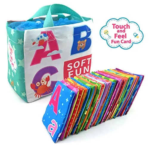 26 Pieces Soft Alphabet Cards with Cloth Storage Bag for Babies Infants, Toddlers and Kids ABCs Learning Flash Cards, Best Early Educational Toys for 0 1 2 3 Years Old Boys and Girls