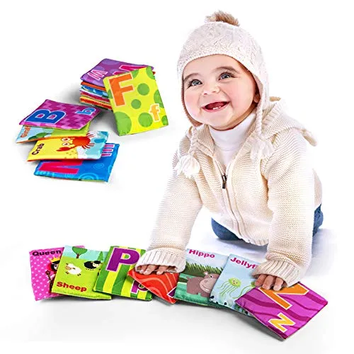 26 Pieces Soft Alphabet Cards with Cloth Storage Bag for Babies Infants, Toddlers and Kids ABCs Learning Flash Cards, Best Early Educational Toys for 0 1 2 3 Years Old Boys and Girls