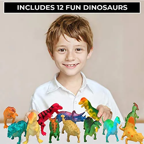 3 Bees & Me Fun Dinosaur Toys for Kids 3-5, 5-7, 8-12 - 12 Large Dino Toy Figures with Storage Box Case - 6 inch Dinosaurs - Dinosaur Toys for Boys, Girls, Toddlers for Imaginative Play