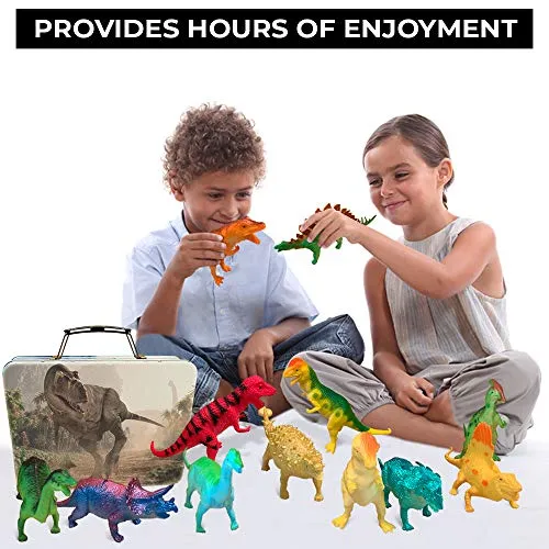 3 Bees & Me Fun Dinosaur Toys for Kids 3-5, 5-7, 8-12 - 12 Large Dino Toy Figures with Storage Box Case - 6 inch Dinosaurs - Dinosaur Toys for Boys, Girls, Toddlers for Imaginative Play