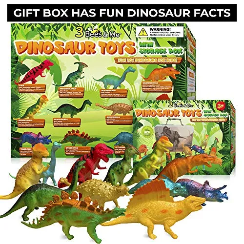 3 Bees & Me Fun Dinosaur Toys for Kids 3-5, 5-7, 8-12 - 12 Large Dino Toy Figures with Storage Box Case - 6 inch Dinosaurs - Dinosaur Toys for Boys, Girls, Toddlers for Imaginative Play