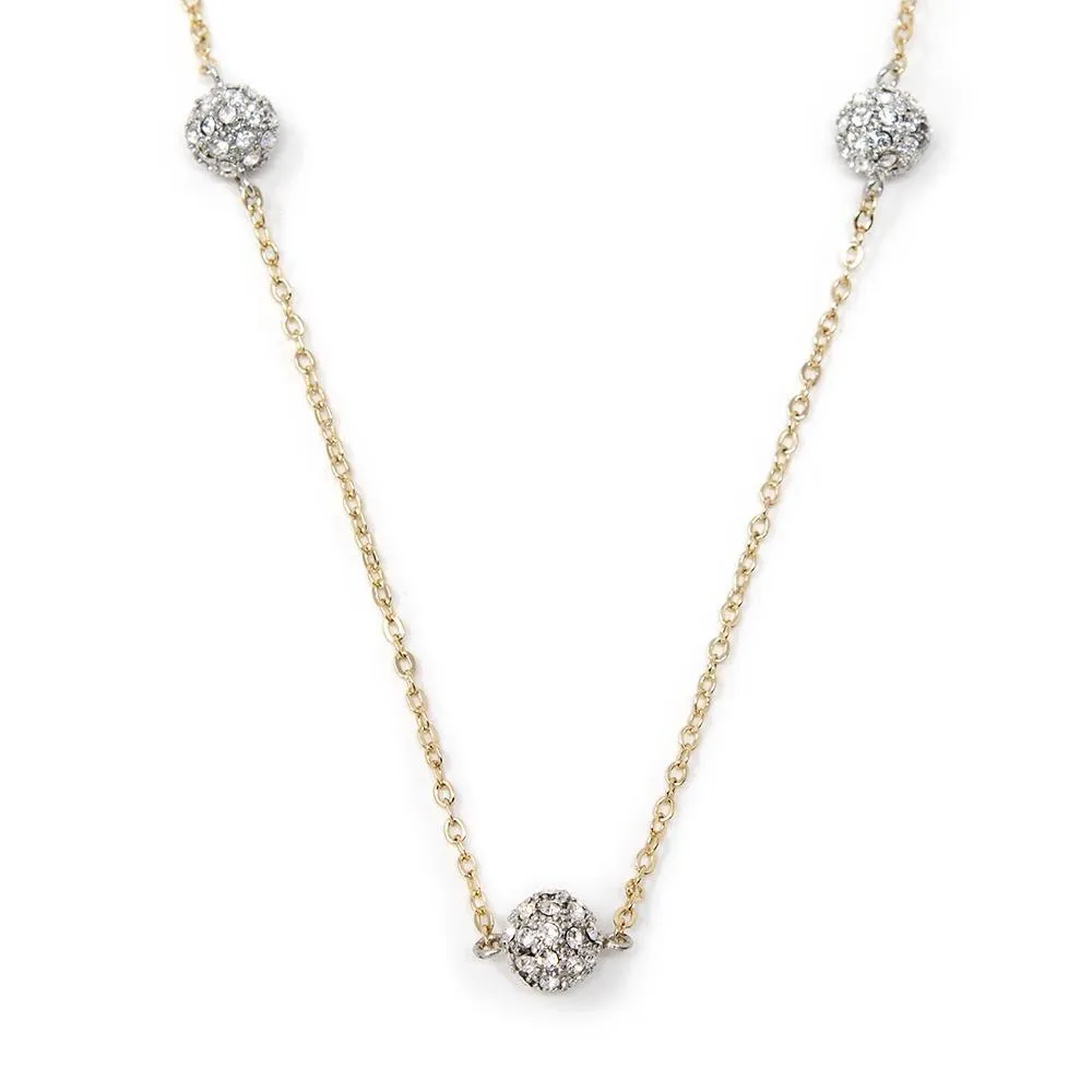 36 Inch CZ Pave Ball Necklace Gold Plated