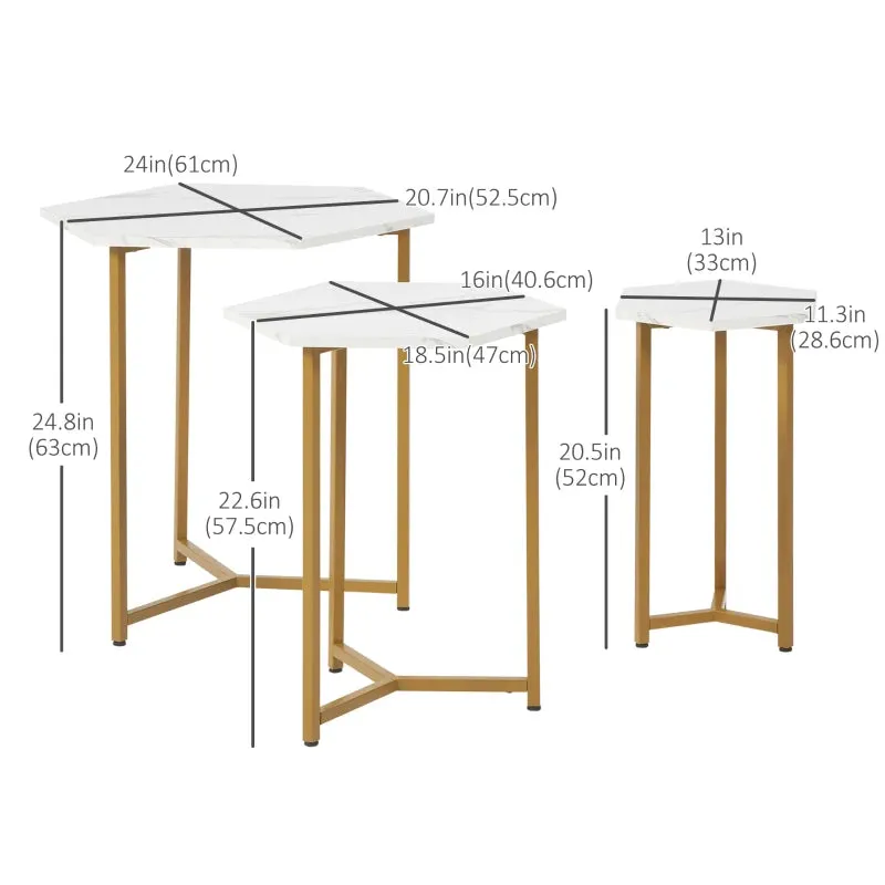 3pc Nesting Side Tables - White and Gold