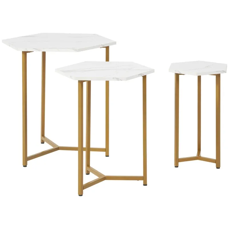 3pc Nesting Side Tables - White and Gold