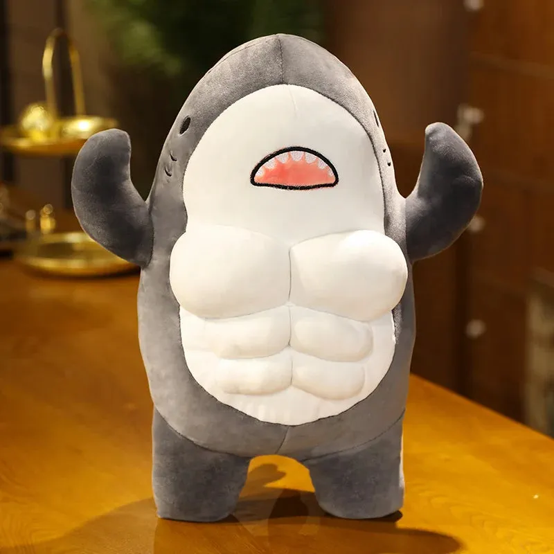 40cm Cute Worked Out Shark Plush Toys Stuffed Mr Muscle Animal Pillow Appease Cushion Doll Gifts for Kids Children Girls