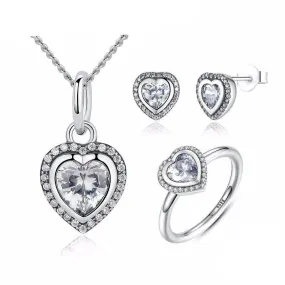 925 Sterling Silver Sparkling Love Heart Jewelry Set