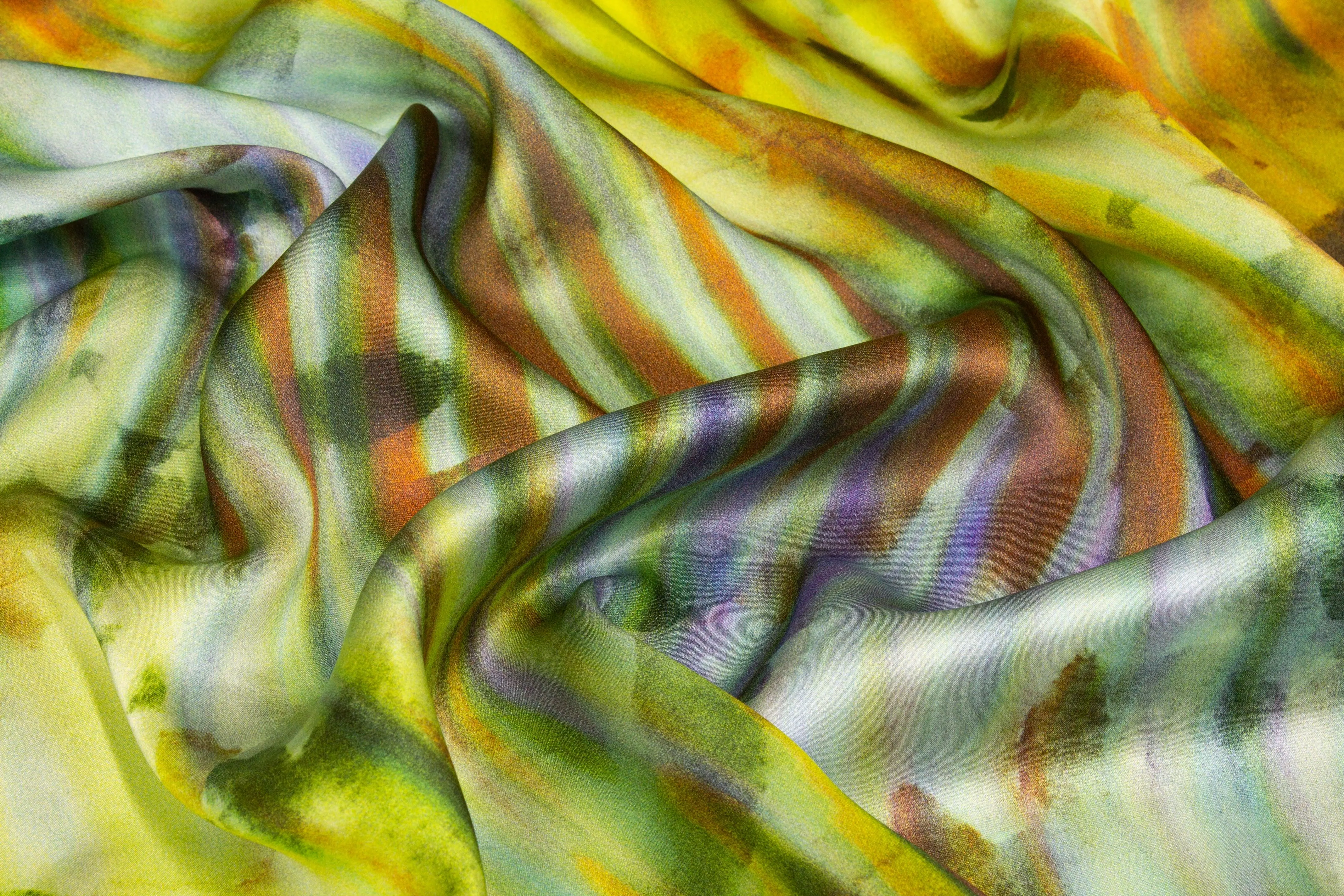 Abstract Watercolor Italian Silk Charmeuse - Yellow/Green