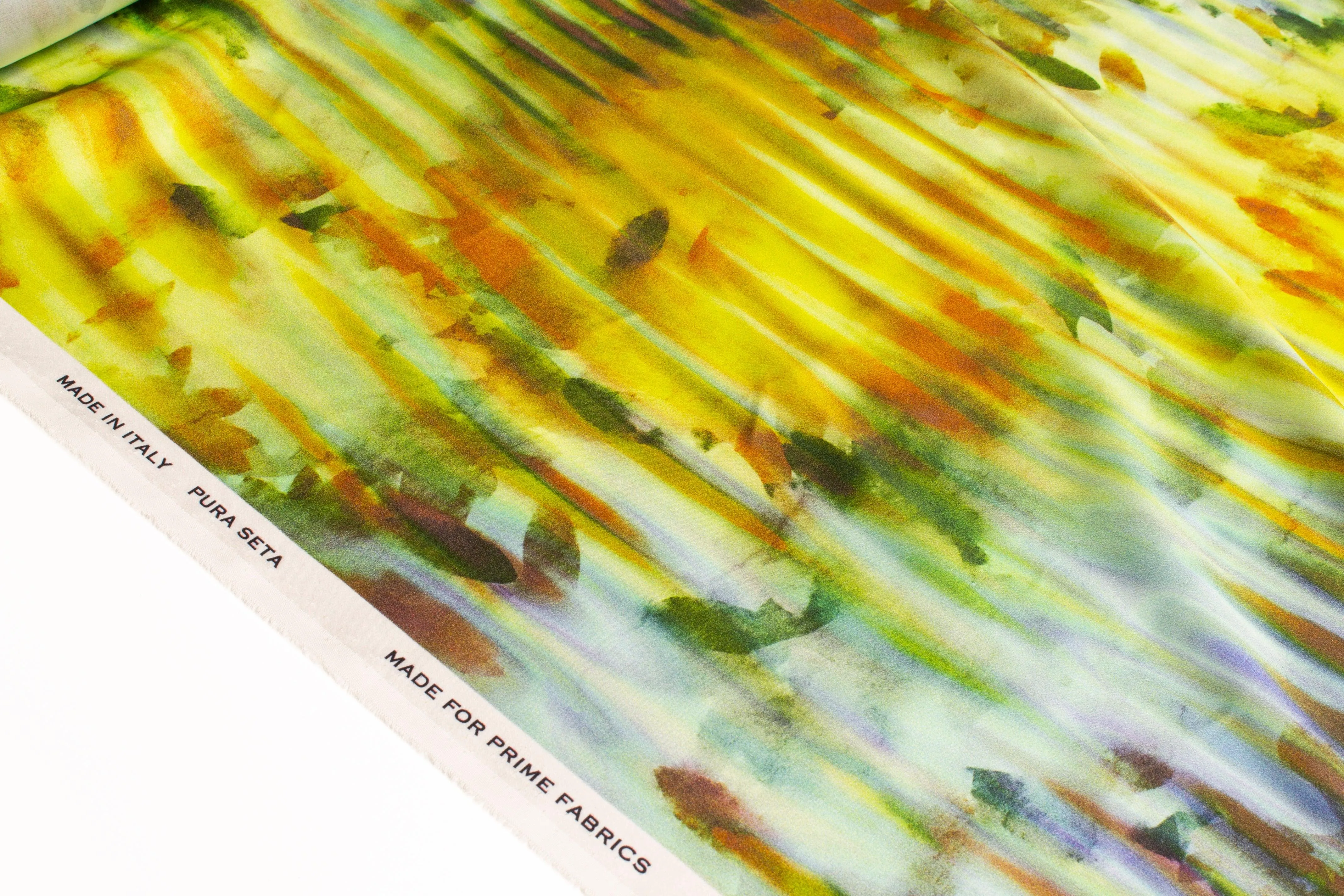 Abstract Watercolor Italian Silk Charmeuse - Yellow/Green