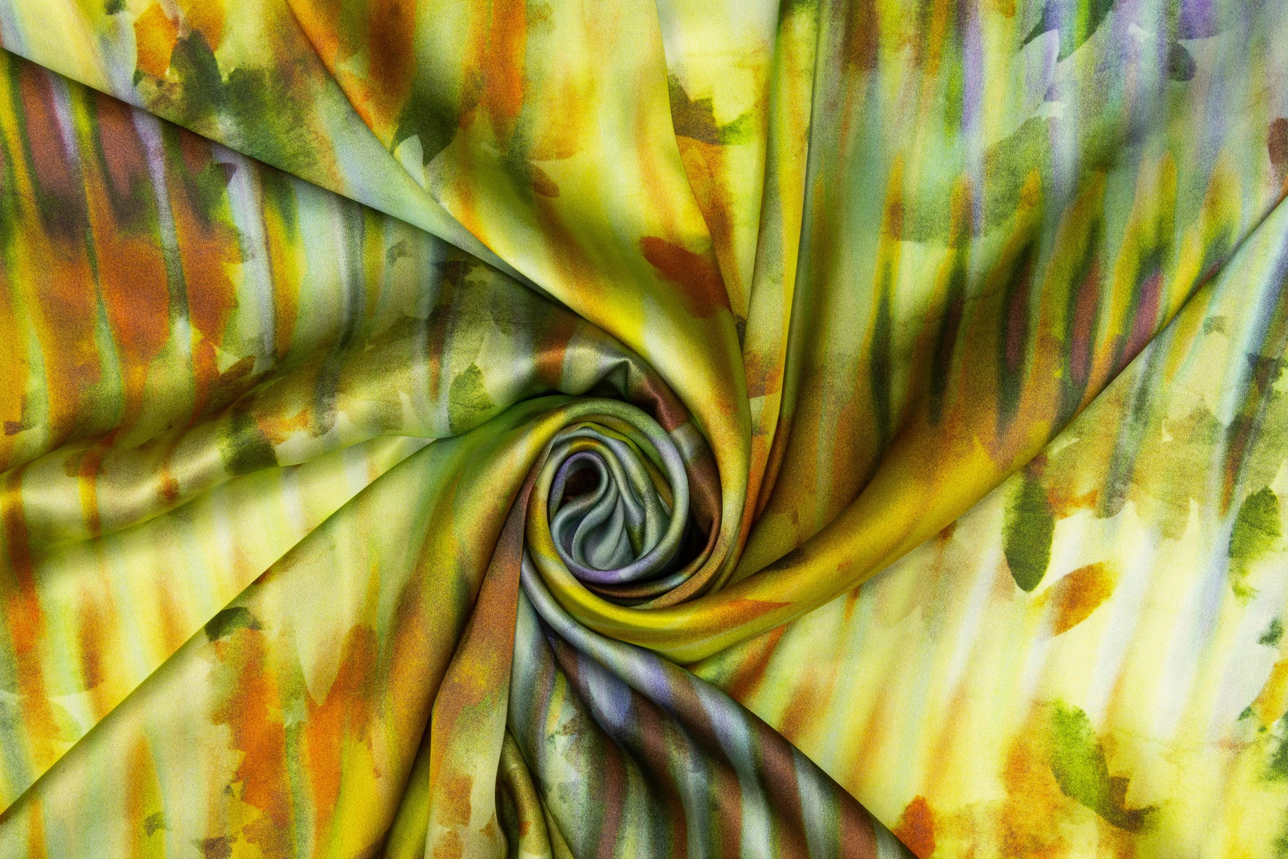 Abstract Watercolor Italian Silk Charmeuse - Yellow/Green