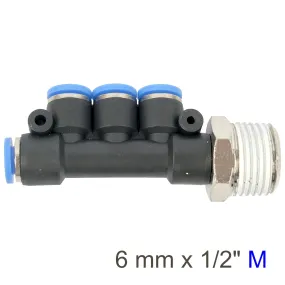 Aircraft Pu Hose Fitting Manifold 4 X 6Mm Port X 1/2'M