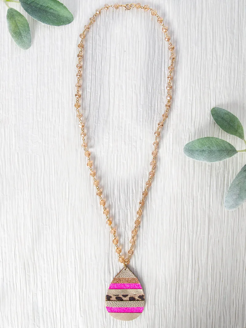 All Fun and Games Teardrop Necklace, Fuchsia