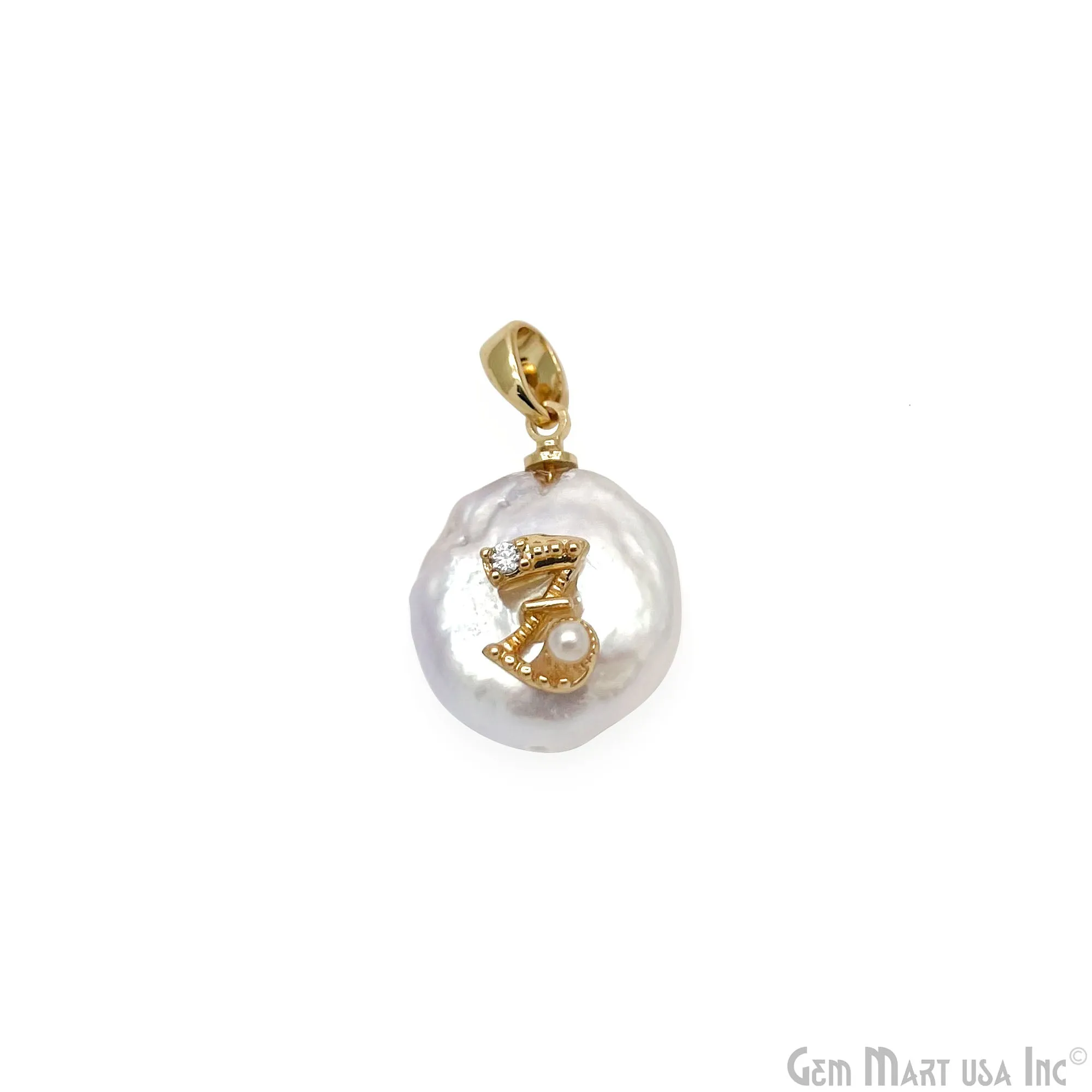 Alphabets Organic Freshwater Pearl Gold Plated Single Bail Pendant, Letter Charms, Personalized Necklace