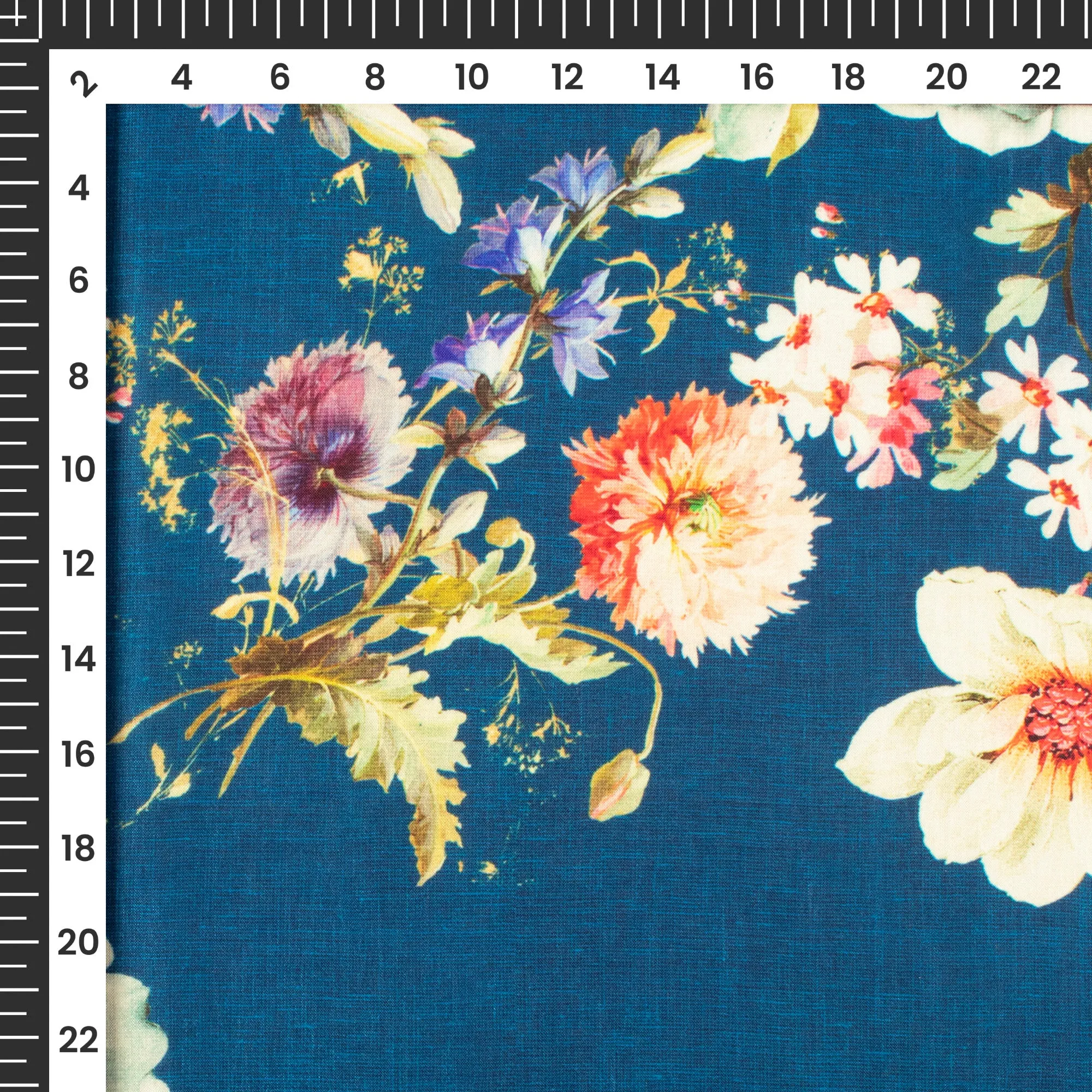 Astronaut Blue Seamless Floral Digital Print Flat Silk Fabric