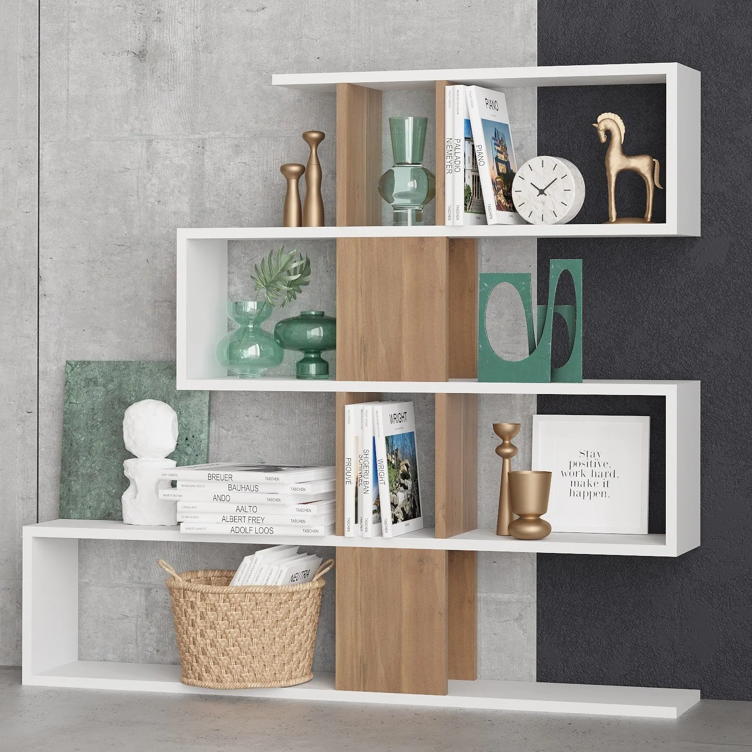 Bookshelf Karlin - White, Walnut