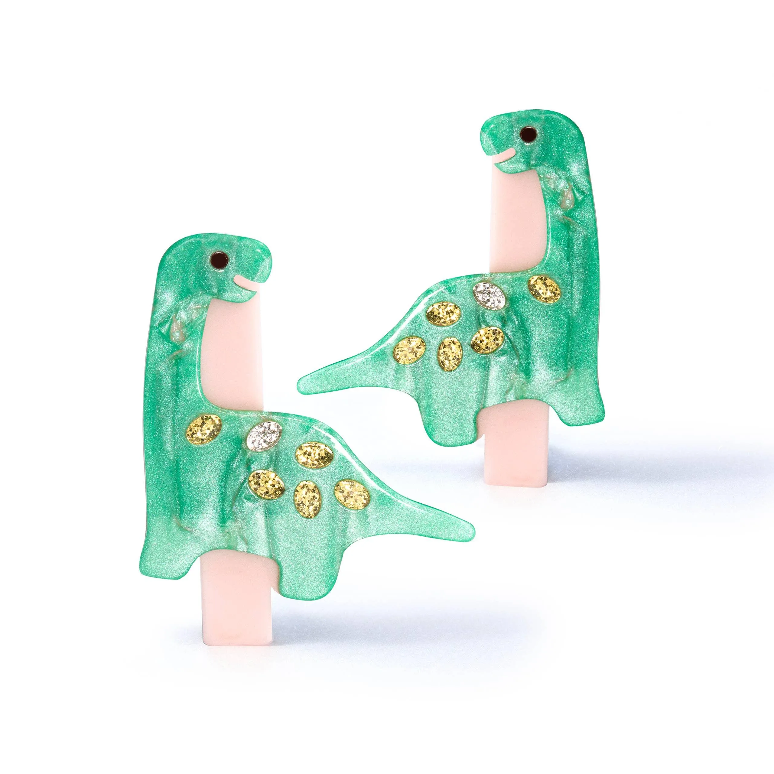 Dinosaur Pearlized Green Hair Clips Set