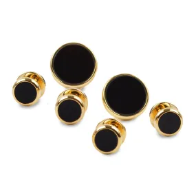 Gold Plated Hardware, Black Onyx Bullseye Formal Cufflink Stud Sets F900IN-76