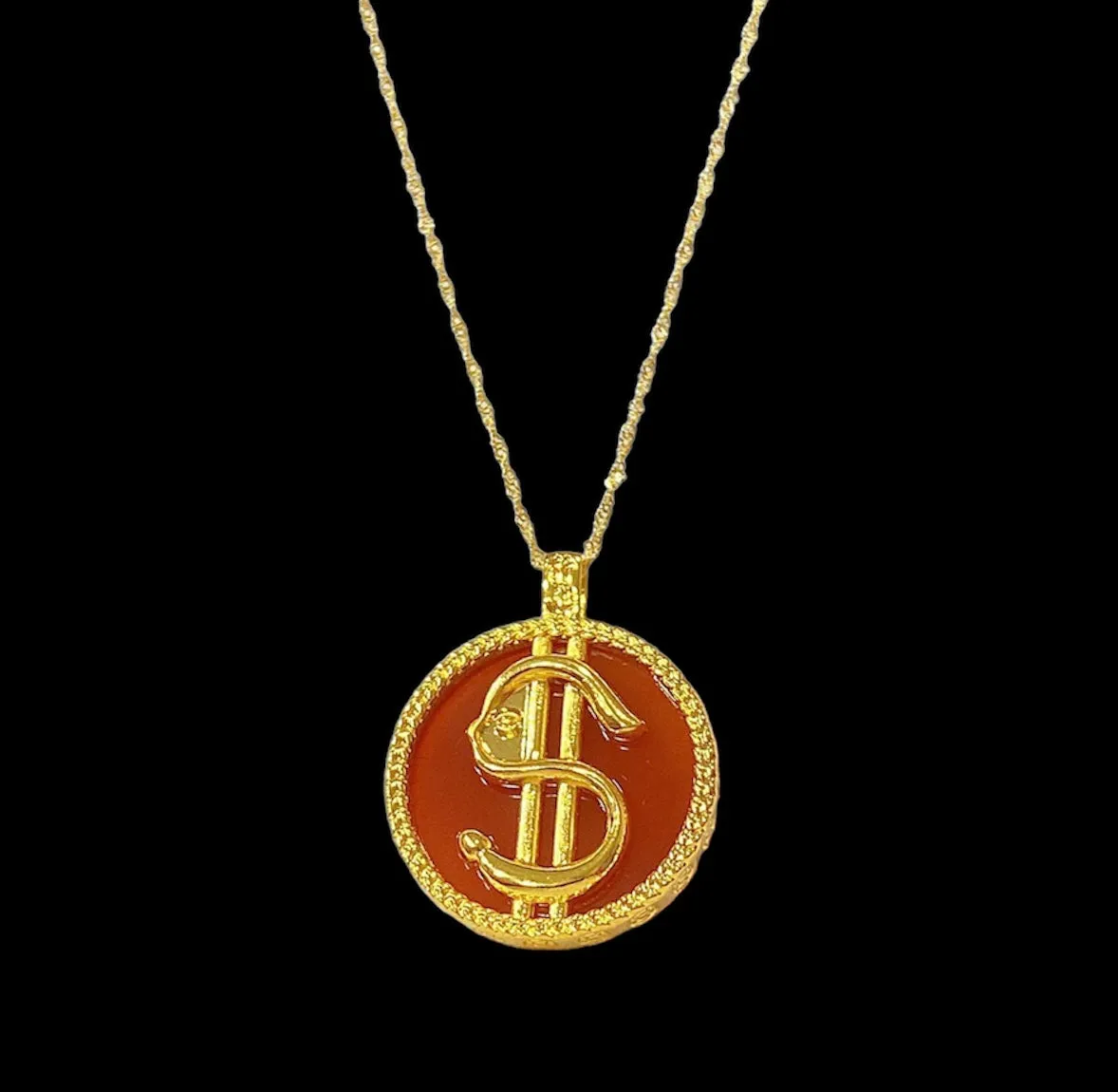 #GOLD2024 | 18K Golden Dollar Sign Pendant Necklace