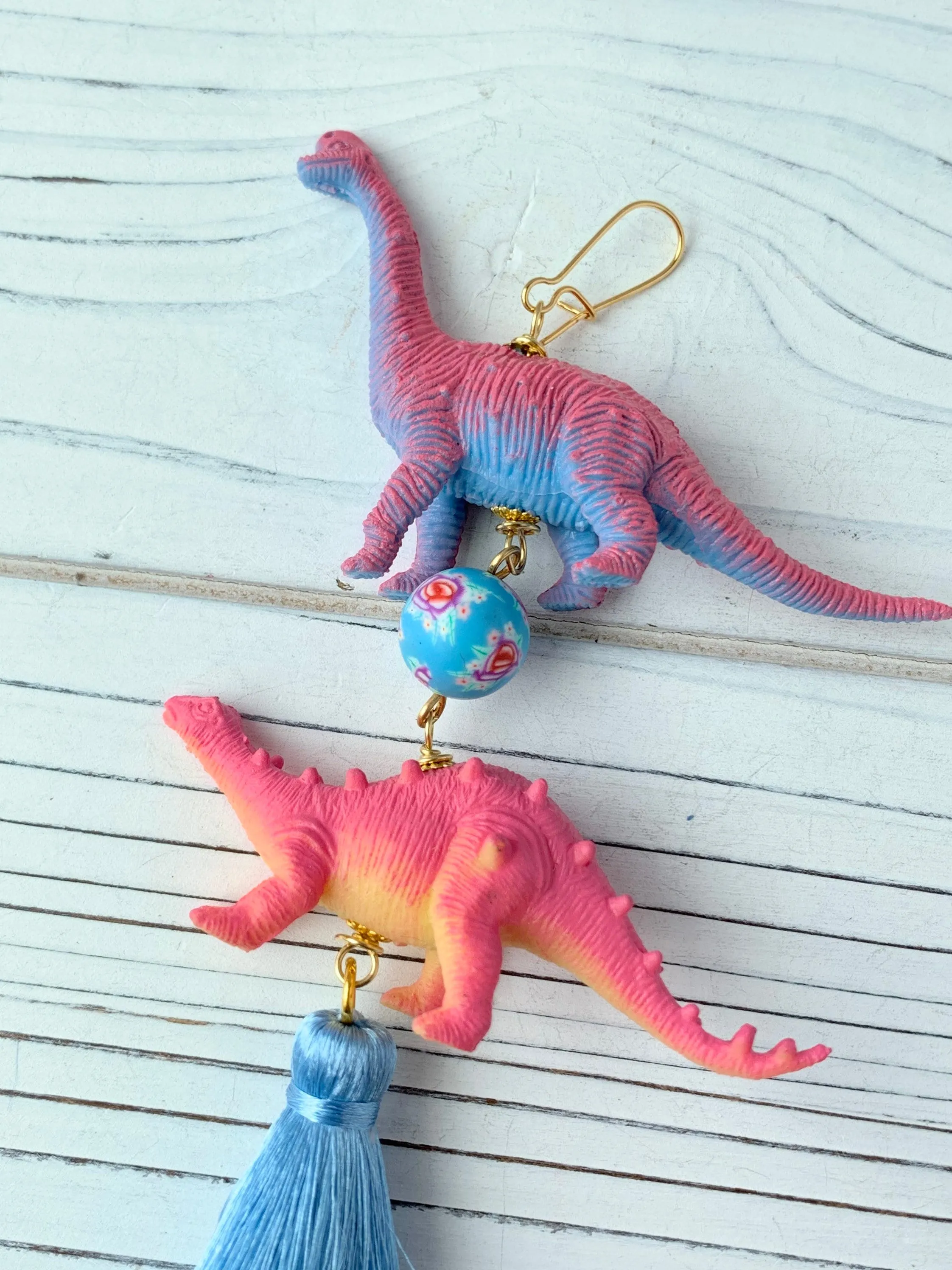 Pool Party Dino Tassel Earrings