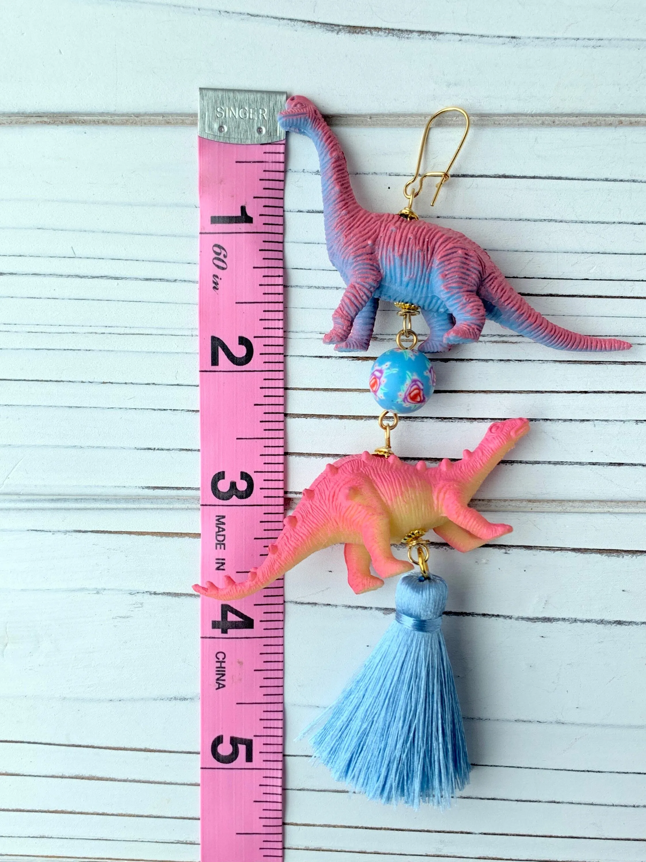 Pool Party Dino Tassel Earrings