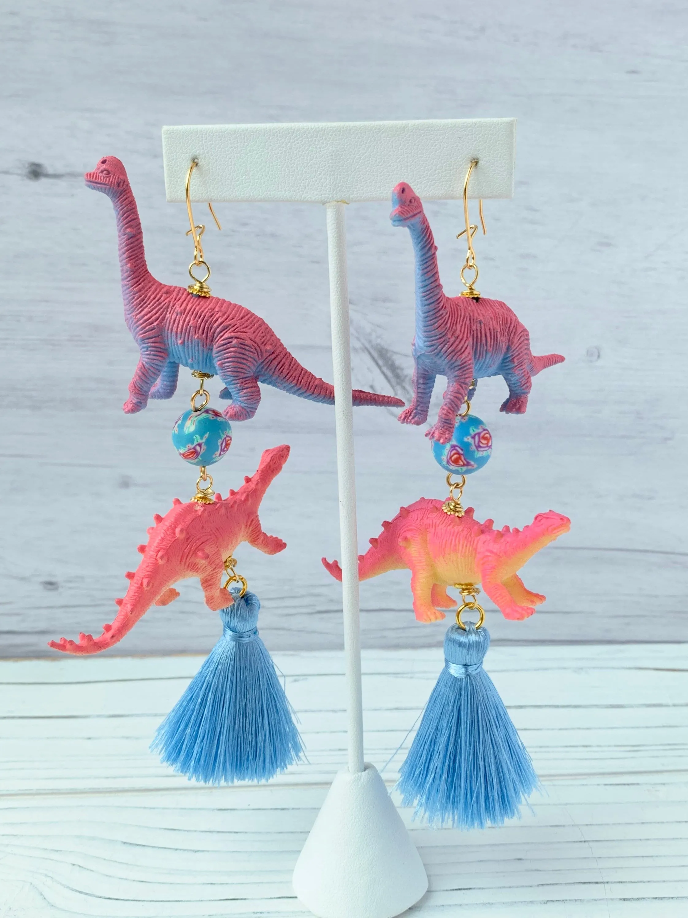 Pool Party Dino Tassel Earrings