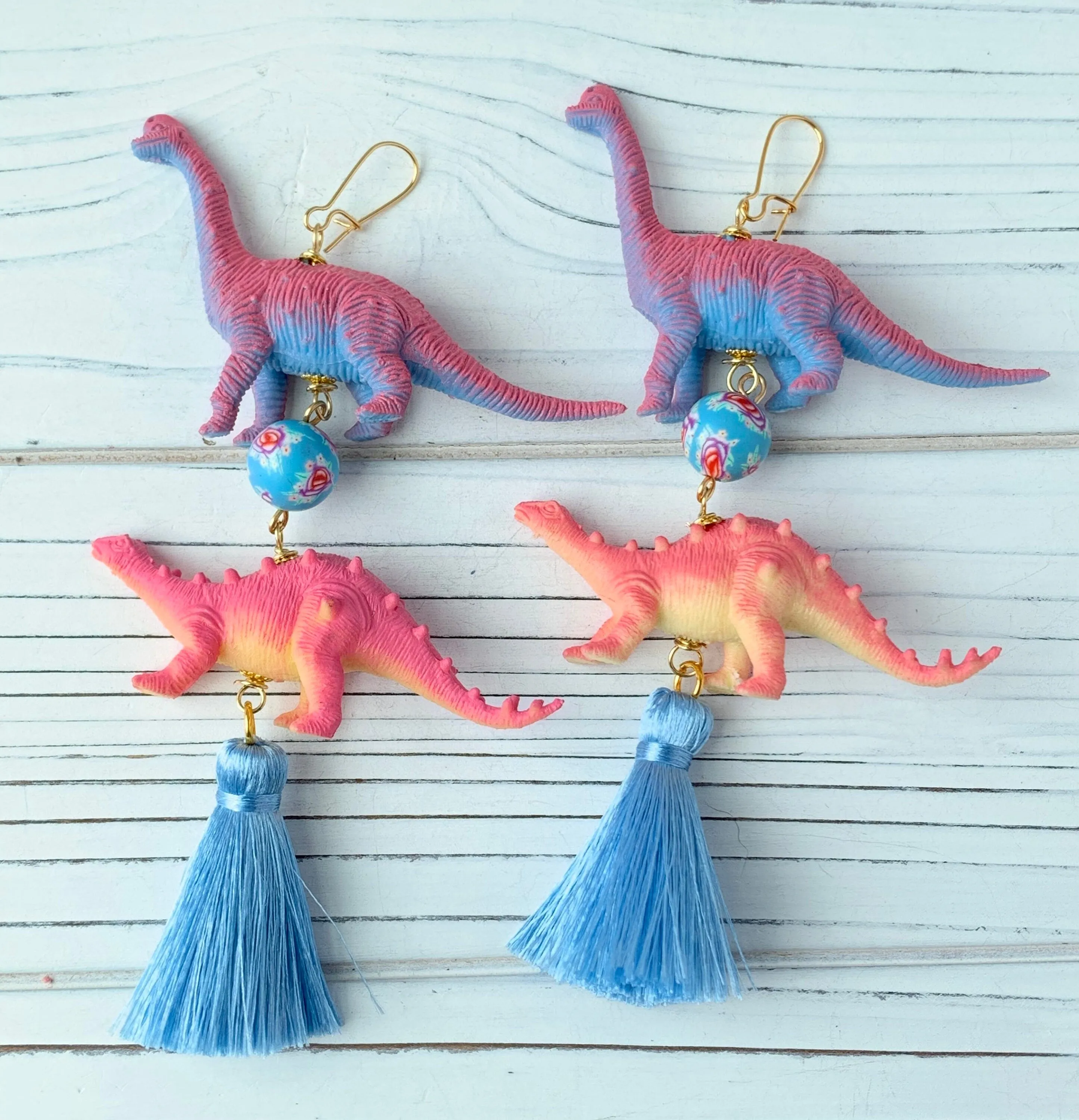 Pool Party Dino Tassel Earrings