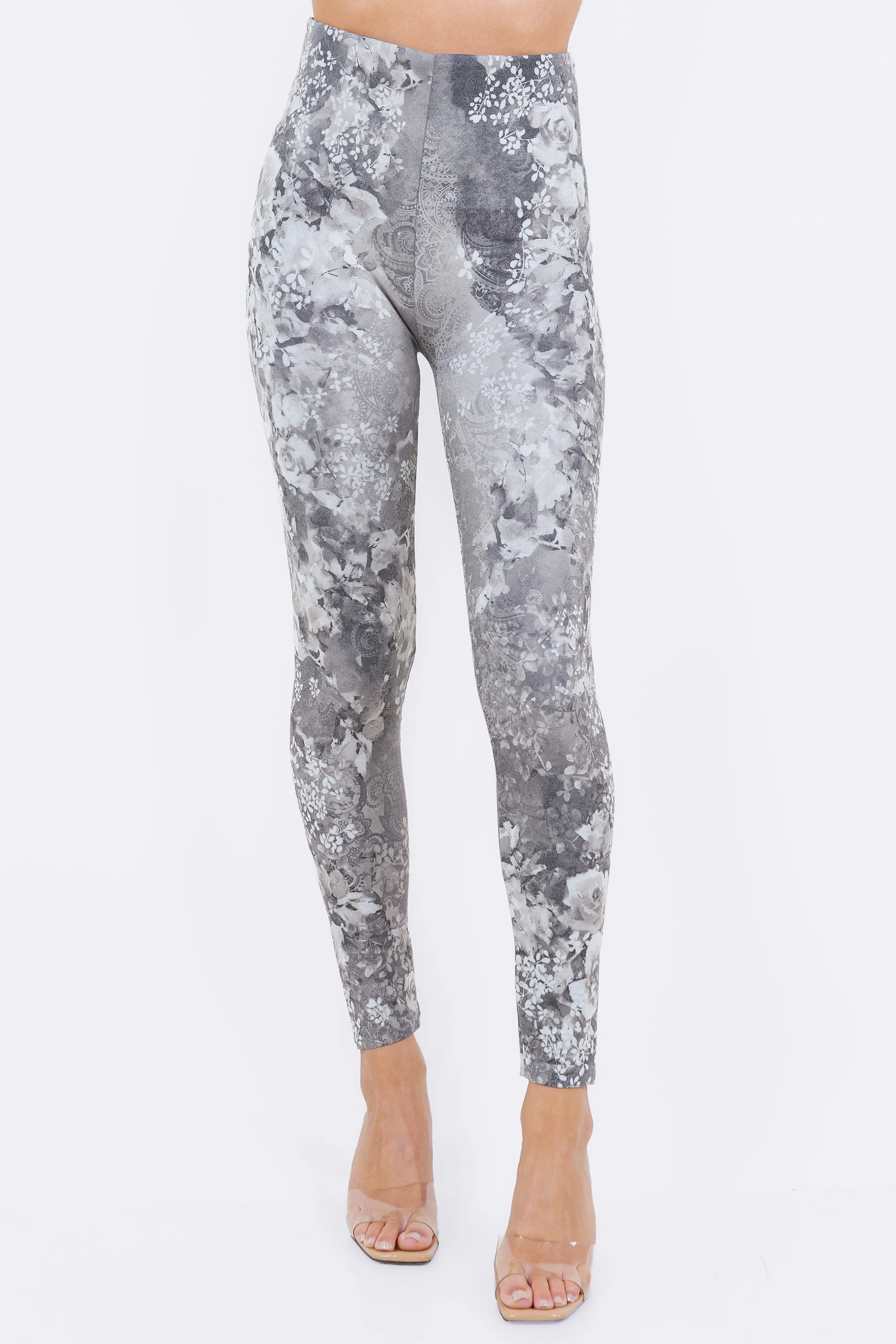 Watercolor Roses and Confetti Foliage Printed Leggings