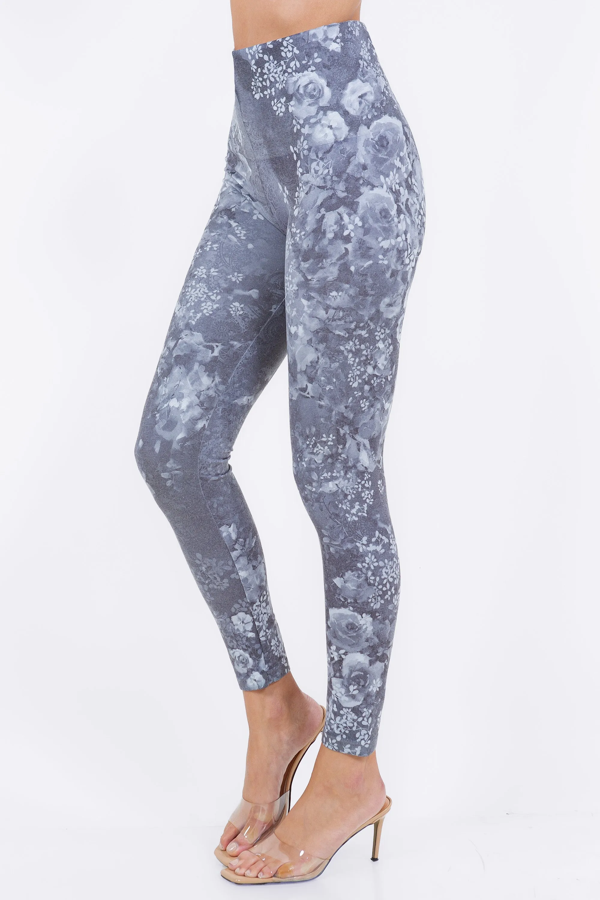 Watercolor Roses and Confetti Foliage Printed Leggings